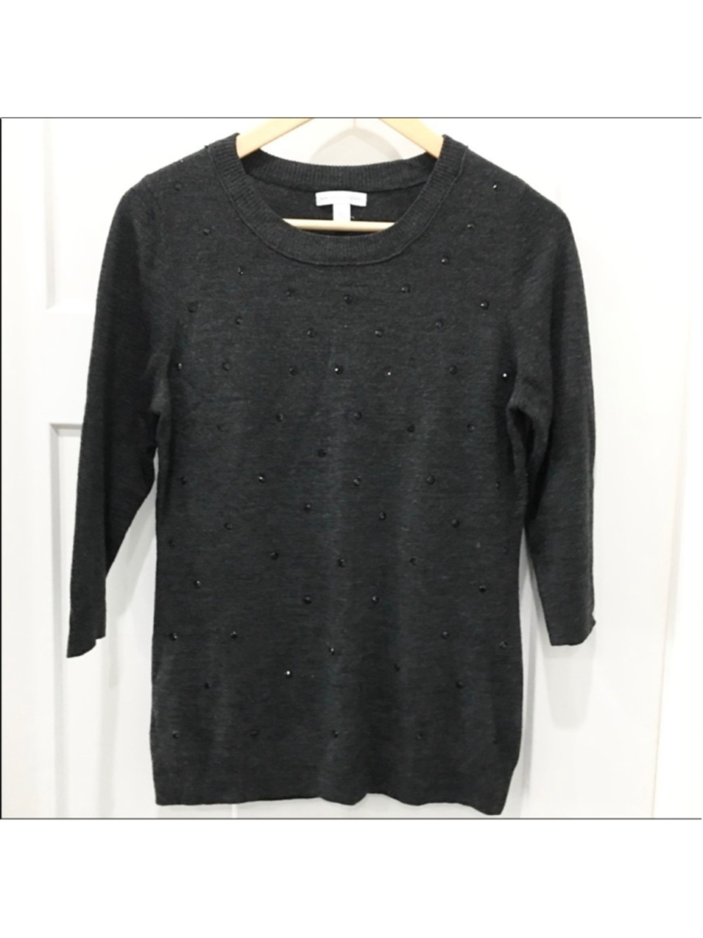 New York & Company grey sweater with sequins rhinestone embellished size small